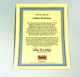 Certificate of Authenticity Thomas Dunlay