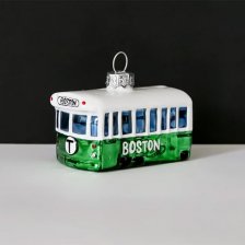 MBTA Green Line Trolley Glass Ornament