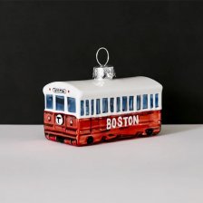 MBTA Red Line Subway Car Glass Ornament