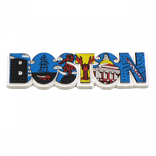 Large White Boston Magnet