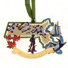 Brass State of Massachusetts Ornament