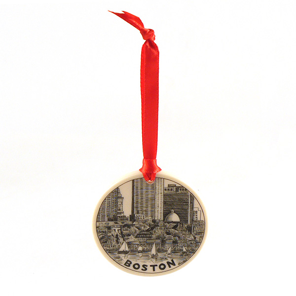 Boston Faux Scrimshaw Ornament