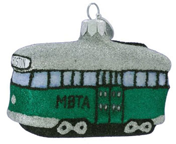 Glittered MBTA Trolley Landmark Ornament